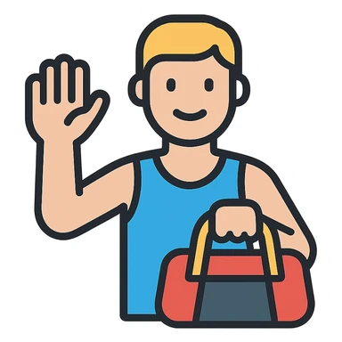 a sportsman holding his gymbag waving his hand goodbye sticker