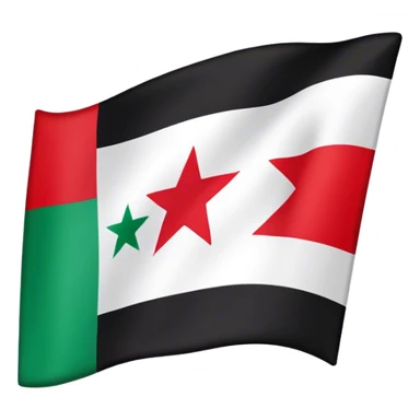 Syria flag with 3 red stars in the middle and the colors are green at the top in the middle it’s white at the bottom it’s black sticker