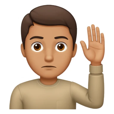 The man extends his arm forward, indicating that he refuses, as he say no sticker