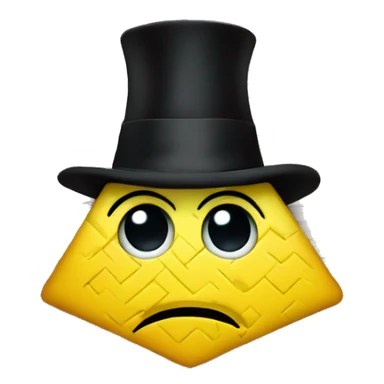 yellow triangle with top hat with brick pattern and one eye sticker