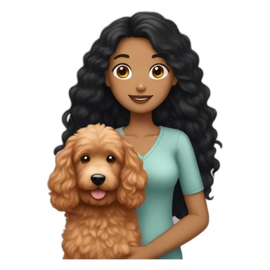 Girl with long black hair and fair skin holding red goldendoodle sticker