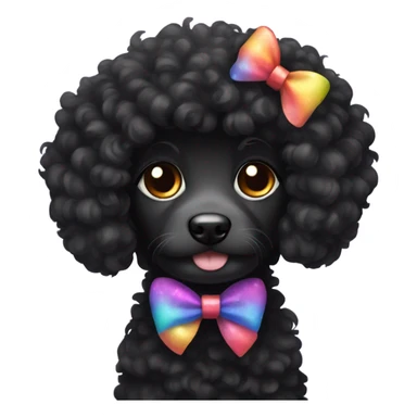 Black curly fur dog wearing a bow sticker