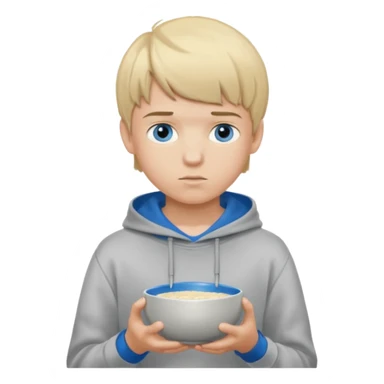 Teen boy with blue eyes and Grey hoodie standing up with blond short bowl cut sticker