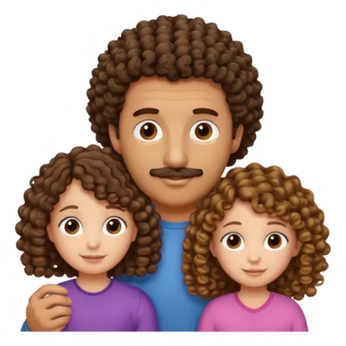 Brown dad with his two daughtersbone who is 5 and has curly hair and one who isn3 who has curly hair brown also sticker