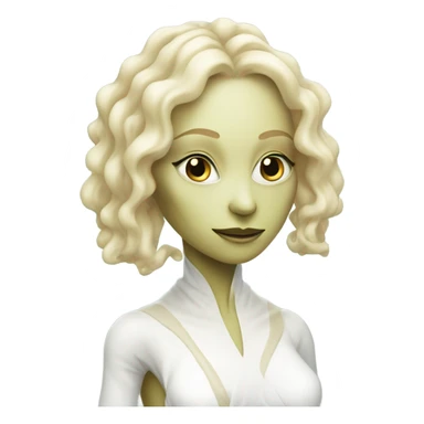 a reptilian alien blonde woman in white dress sticker