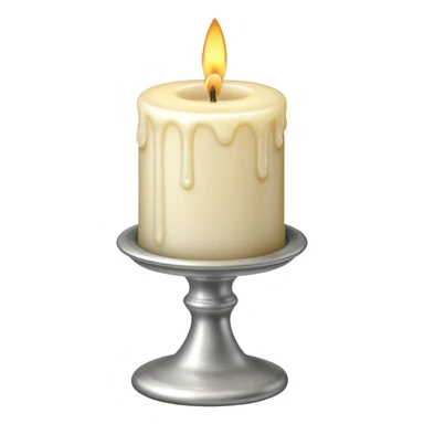 A silver candlestick holding a thick pillar candle glowing warmly. sticker