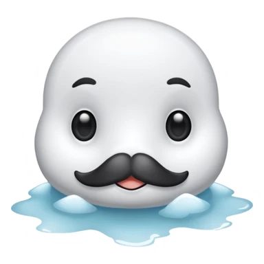 Esta es una imagen de una cría de foca arpa (conocida como whitecoat) descansando sobre el hielo.Es prácticamente una esfera perfecta de pelaje blanco y esponjoso.Tiene ojos oscuros, una nariz negra pequeña y bigotes largos que resaltan sobre su cara clara sticker