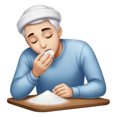 Man snorting white powdered sugar off table sticker