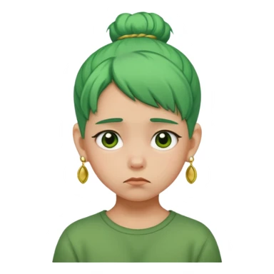  bun haired kid with earrings green hair guy sad sticker