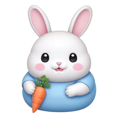 A fat bunny character in Sanrio style, large head with big round eyes, blushing cheeks, small mouth, minimal facial features, tiny spikes, pastel pink and blue colors, clean bold outlines, rounded shapes sticker