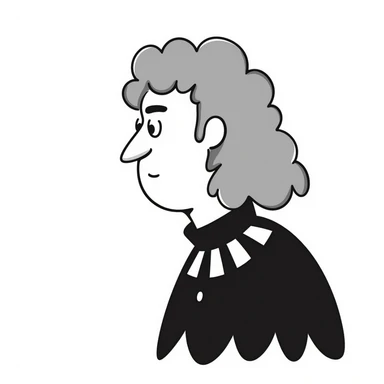 profile portrait of an Egyptian historian with long curly grey hair, wearing an Egyptian cloak, large aquiline nose sticker