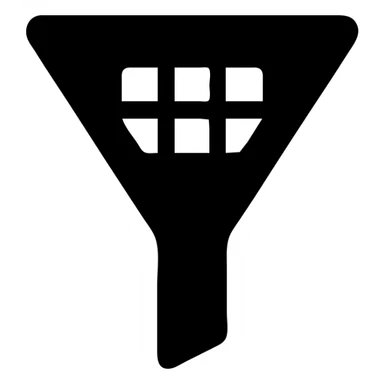 solid black filled icon of a funnel with a filter grid pattern, modern look sticker