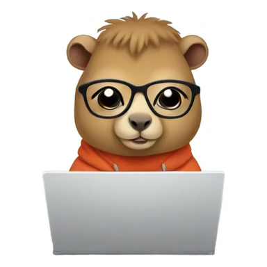 Nerdy cute capybara with glasses wearing a hoodie and coding on a laptop  sticker