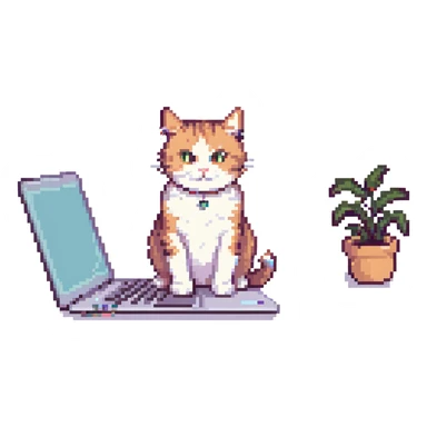 A cute cat sitting on a laptop, vibrant colors, playful and friendly. sticker