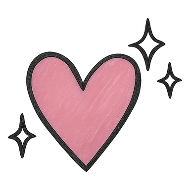 Add a sparkle effect to the pink hand drawn heart, keep the black outline style, with a clean white background. sticker