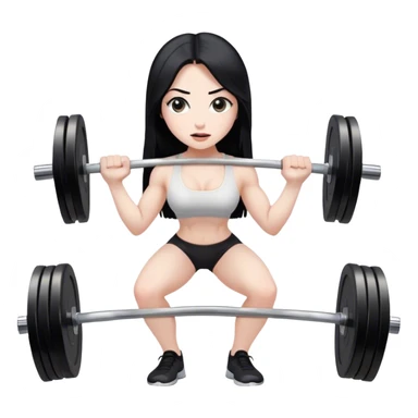 Pale girl with long black hair lifting weights deadlift sticker