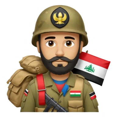 A very tired and sad, swarthy Iraqi soldier with a beard, an Iraqi flag on his helmet, a sad expression and bags under his eyes sticker