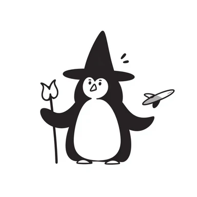 Penguin wizard with pointed hat and magic staff sticker