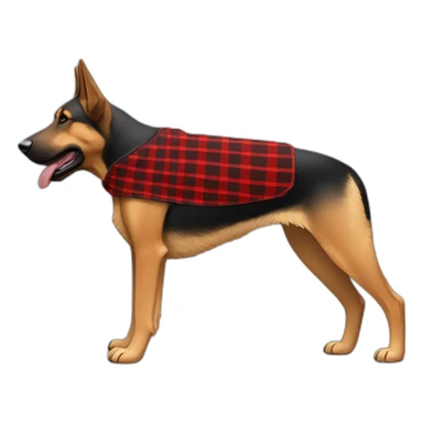 75% Coonhound 25% German Shepherd mix dog wearing small pointed red buffalo plaid bandana side view full body facing left sticker