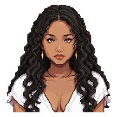 Samoan girl with slight Chinese features, black wavy hair, brown skin sticker