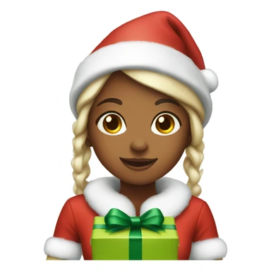 Girl elf with Christmas gift sticker