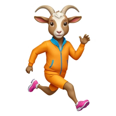 friendly anthropomorphised goat jogging upright in a colourful suit, relaxed pose sticker