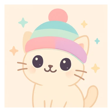 cute cat wearing a colorful hat, modern illustration style, vibrant and charming sticker