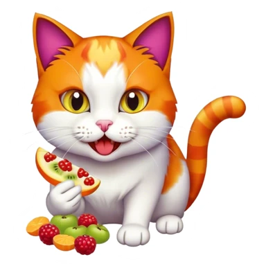 cazy cat eatimg fruit snacks sticker