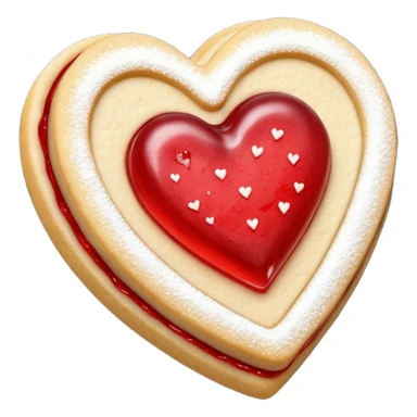 Realistic shortbread cookie in the shape of a heart with red jelly middle filling and sprinkled powder sugar on top. sticker