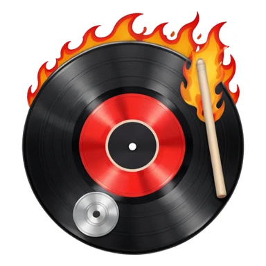 a black vinyl record white stick  with red outlin and flames  sticker