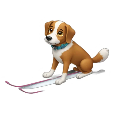 dog skiing sticker