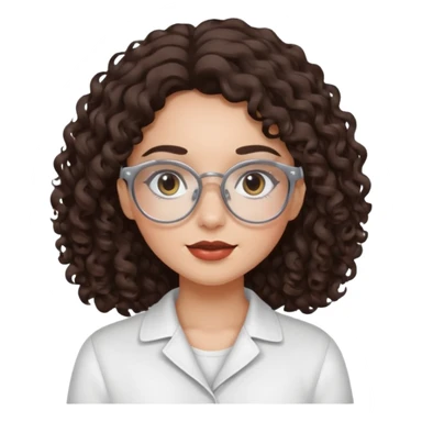 A dark brown curly-wavy hair girl with white glasses and clean girl makeup  sticker