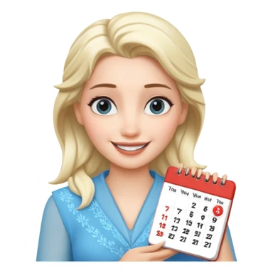 Elsa holding a calendar, simple and clear depiction, no background sticker
