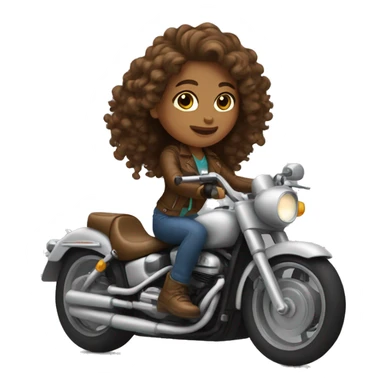 Brown long curly hair girl riding motorcycle  sticker