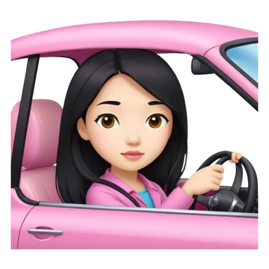 Long hair asian girl driving on her way in a pink car  sticker