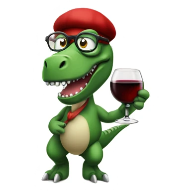 Angry Green Trex wearing red beret and eyeglasses holding red wineglass  sticker