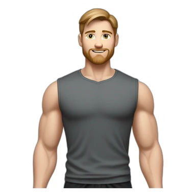 Full height realistic Actively gesturing with hands Pale skinned Fit Man With the biceps and brown hair in dark gray Sleeveless Mike, black oversize sports shorts, watch and white Sneakers sticker