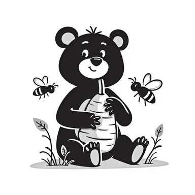 bear eating honeycomb with bees flying around sticker