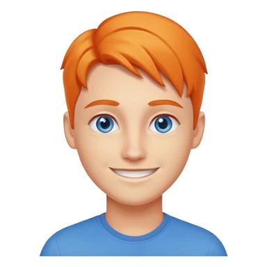 A young UX UI designer with blue eyes and semi orange side part sticker