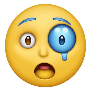 traumatized round yellow emoji face, eyes wide open, mouth agape, blue forehead, distressed, no human details sticker