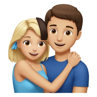 Emoji blonde girl lovingly , biting a brunette man’s arm sticker