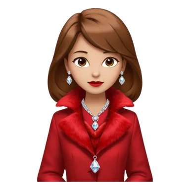* Character: A stylish lady,brown hair
* ﻿﻿Clothing: A luxurious red fur coat
* ﻿﻿Accessories: A dazzling diamond necklace
* ﻿﻿Expression: Confident, elegant, maybe slightly glamorous
* ﻿﻿Pose: Head slightly tilted or a poised posture
* ﻿﻿Style: Emoji-like, simple but expressive sticker