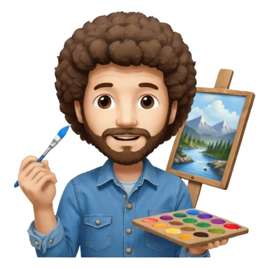 Bob Ross painting on a canvas sticker