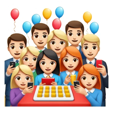 Party quiz with happy people with no phone writing blocks empty eyes sticker