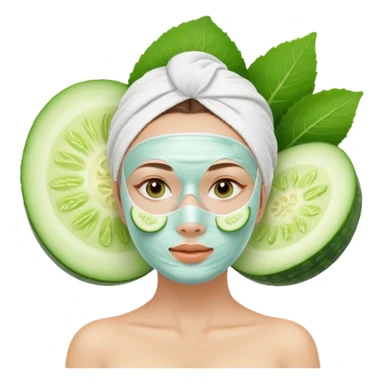 lady at spa, white face mask, cucumber slices on eyes, relaxed sticker