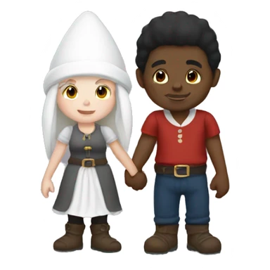 A black male gnome holding hands with a white female gnome sticker