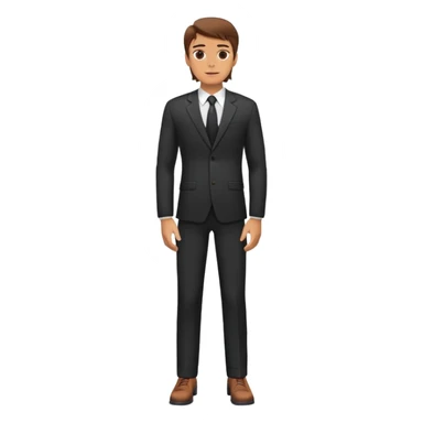 western Caucasian male, brown hair, standing wearing dark suit and shoes, with hands on hips sticker