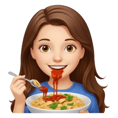 smiling white long brunette hair girl with hazel eyes eating pasta sticker