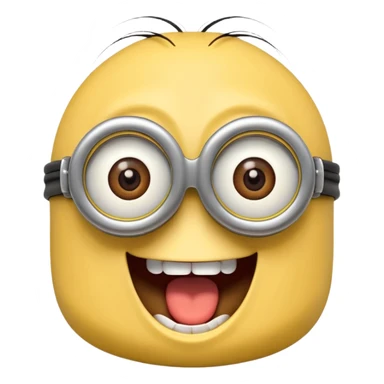 minion face emoji, playful and friendly, wide open mouth laughing sticker