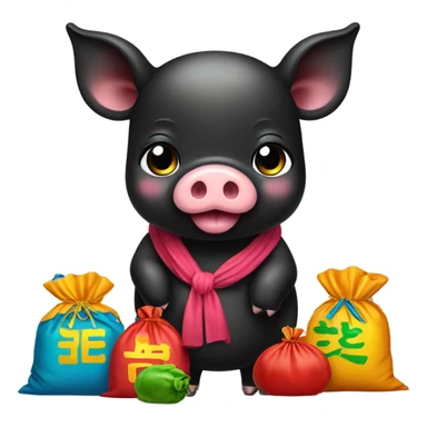 cute baby black pig having 4 bokjumeoni. sticker
